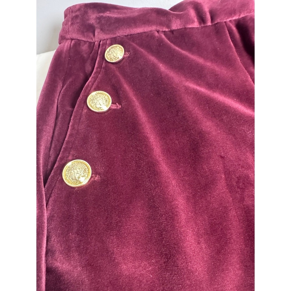 Royalcore Burgundy‎ Velvet Flares Wide Leg Sailor Pants Gold Buttons Size 2 - Picture 4 of 7